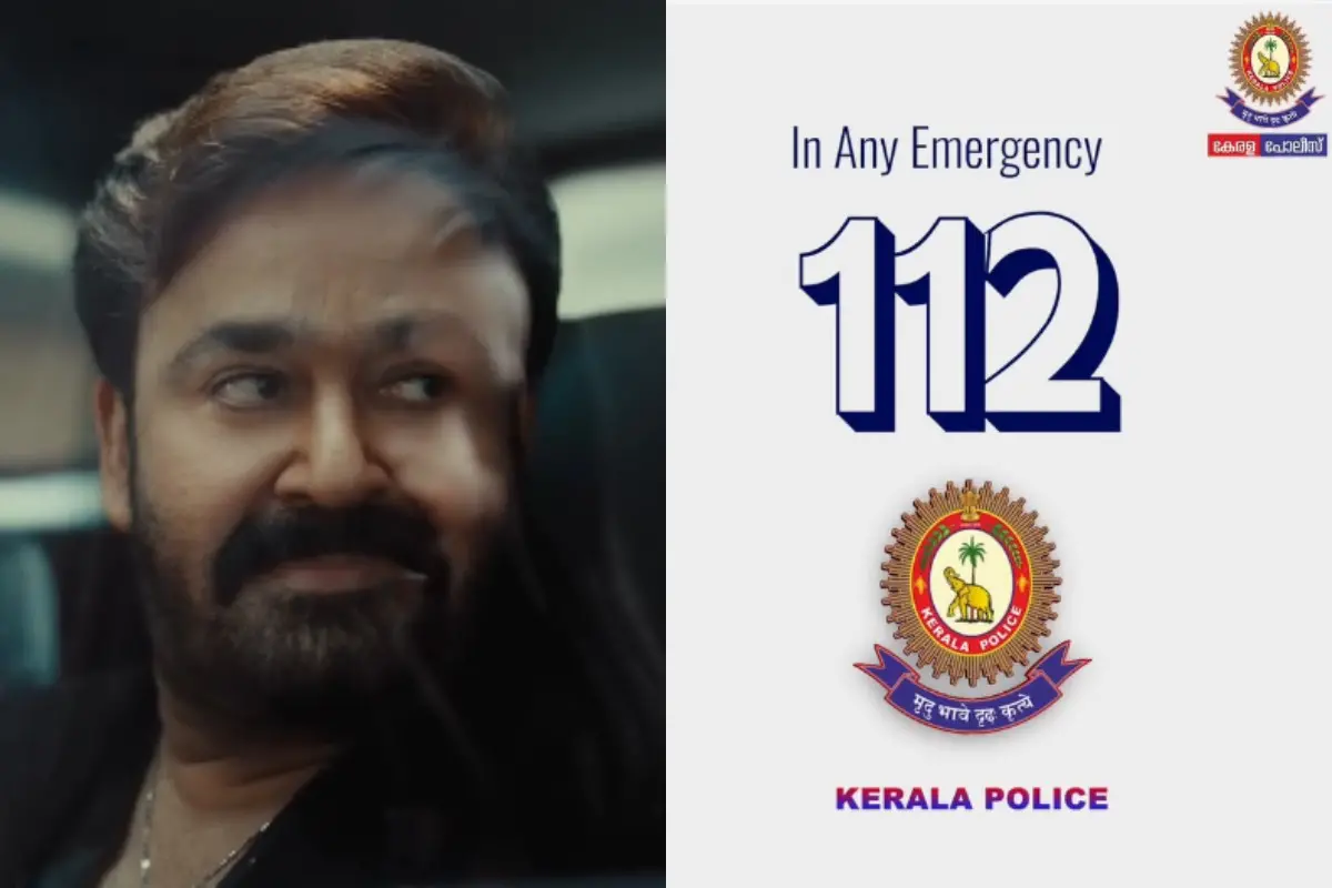 Mohanlal in the original jewellery ad (L) and Kerala Police's video (R) | Photo: Screengrab of Instagram/@prakash.varma_nirvana, @kerala_police