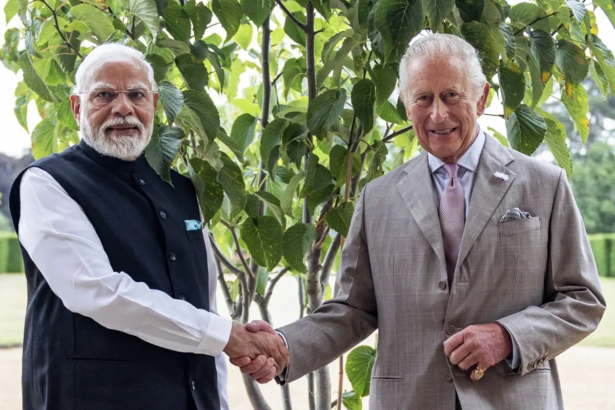King Charles receives Prime Minister of the Republic of India, Narendra Modi, at Sandringham House in Norfolk on Thursday. Photo: ANI
