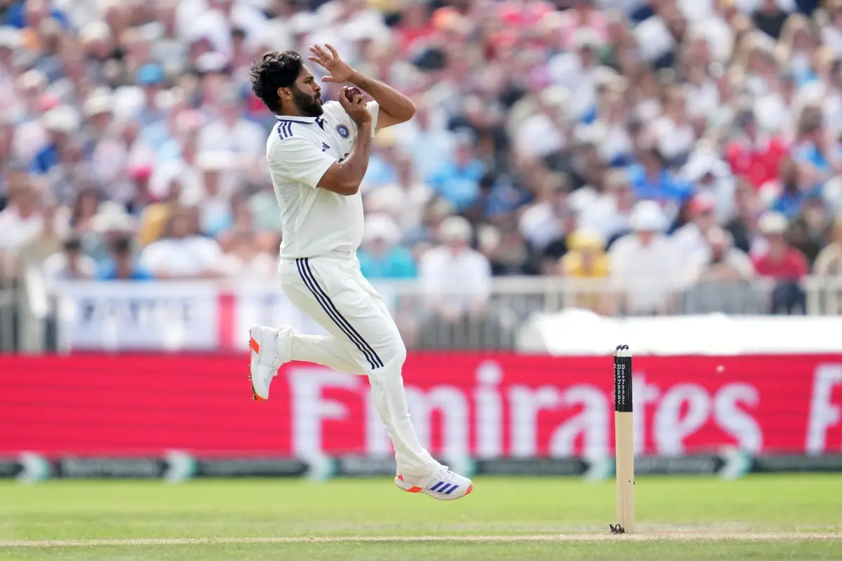 India's Shardul Thakur bowls a delivery during the second day of the fourth cricket test match between England and India at Emirates Old Trafford, Manchester, England. | Photo: AP