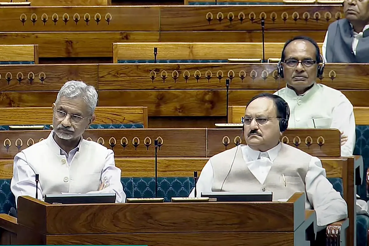 External Affairs Minister S. Jaishankar and Union Health Minister J.P. Nadda during a debate in the Lok Sabha on the Pahalgam terror attack (Photo: PTI)