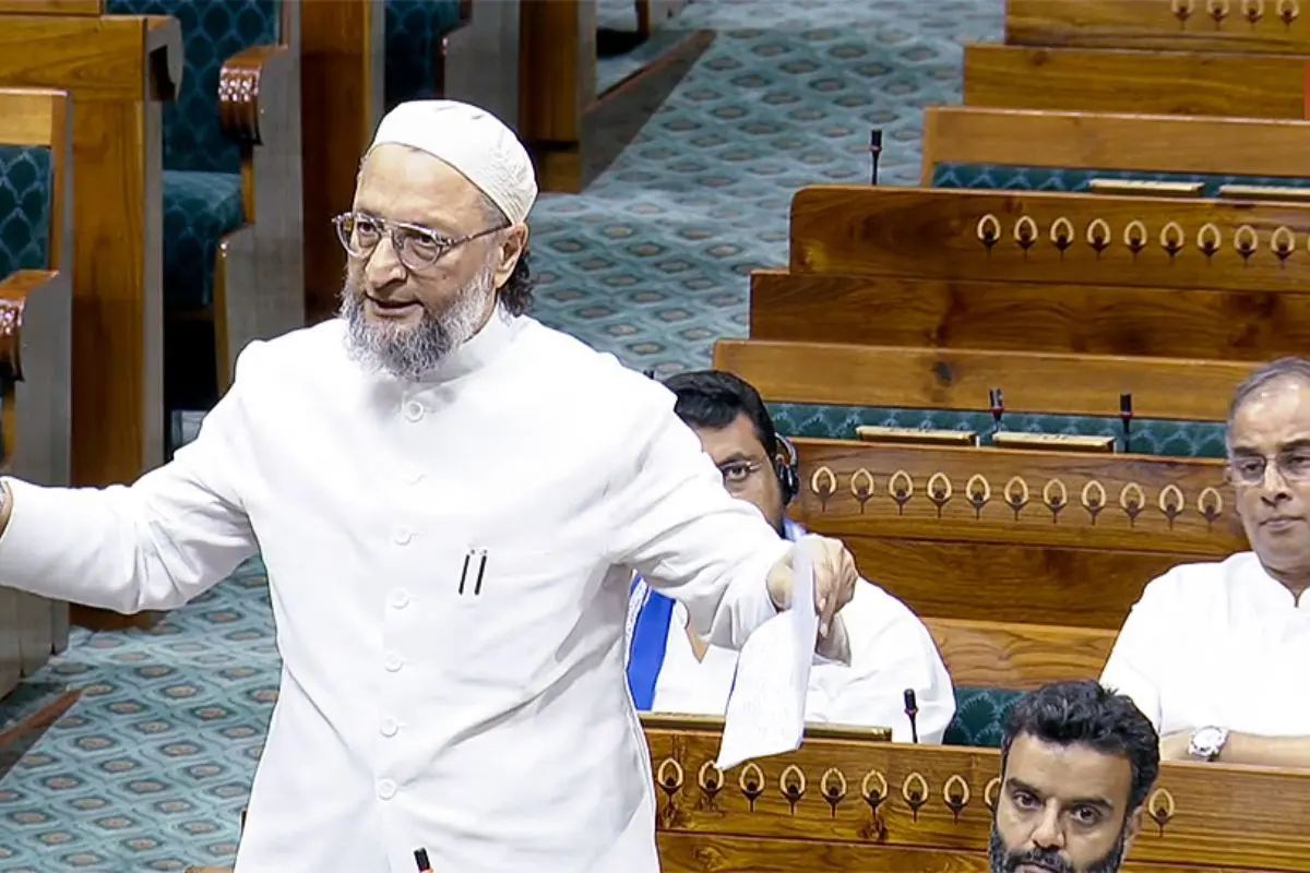 AIMIM MP Asaduddin Owaisi speaks in Lok Sabha during the Monsoon Session of Parliament, in New Delhi (Videograb: ANI)