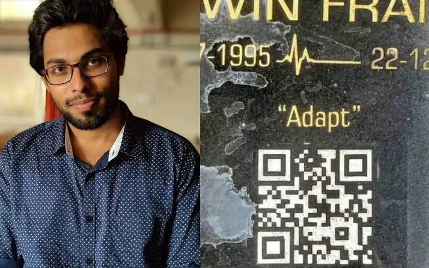 QR code engraved on Dr. Iwin Francis's tombstone at Kuriachira Church