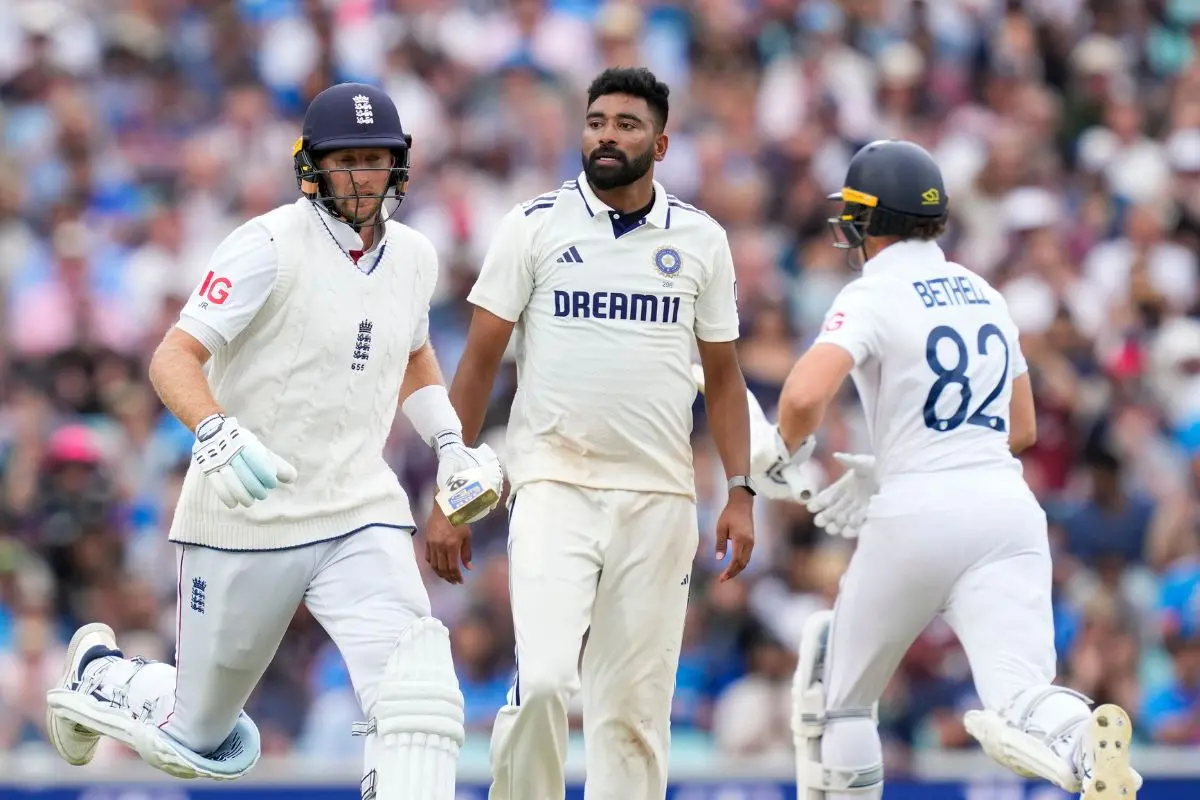 England's Joe Root and Jacob Bethell run between wickets during the fourth day of the fifth Test match between India and England, at The Oval | Photo: PTI