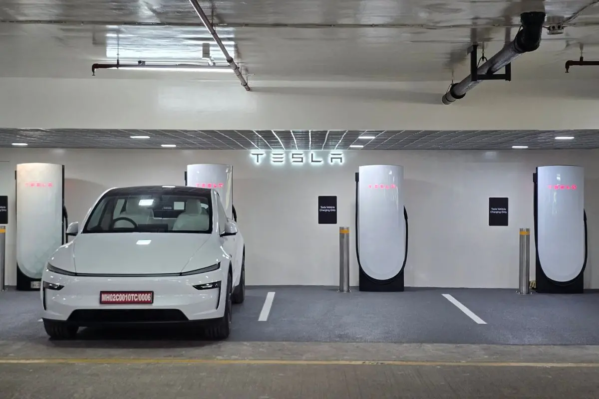 First Tesla India Supercharger Station India - BKC, Mumbai | Photo: x.com/TeslaClubIN