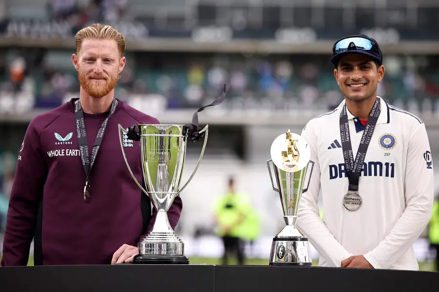 England's Ben Stokes (L) and India's Shubman Gill (R)