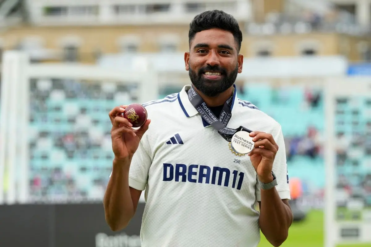 Player of the match India's Mohammed Siraj after India won the match against England on day five of the fifth cricket test match between England and India | Photo: AP