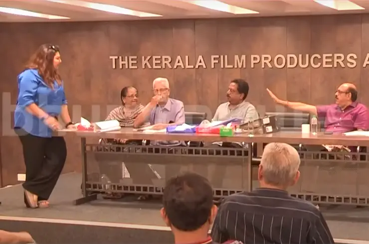 Sandra Thomas in a heated exchange during the Kerala Film Producers' Association meeting
