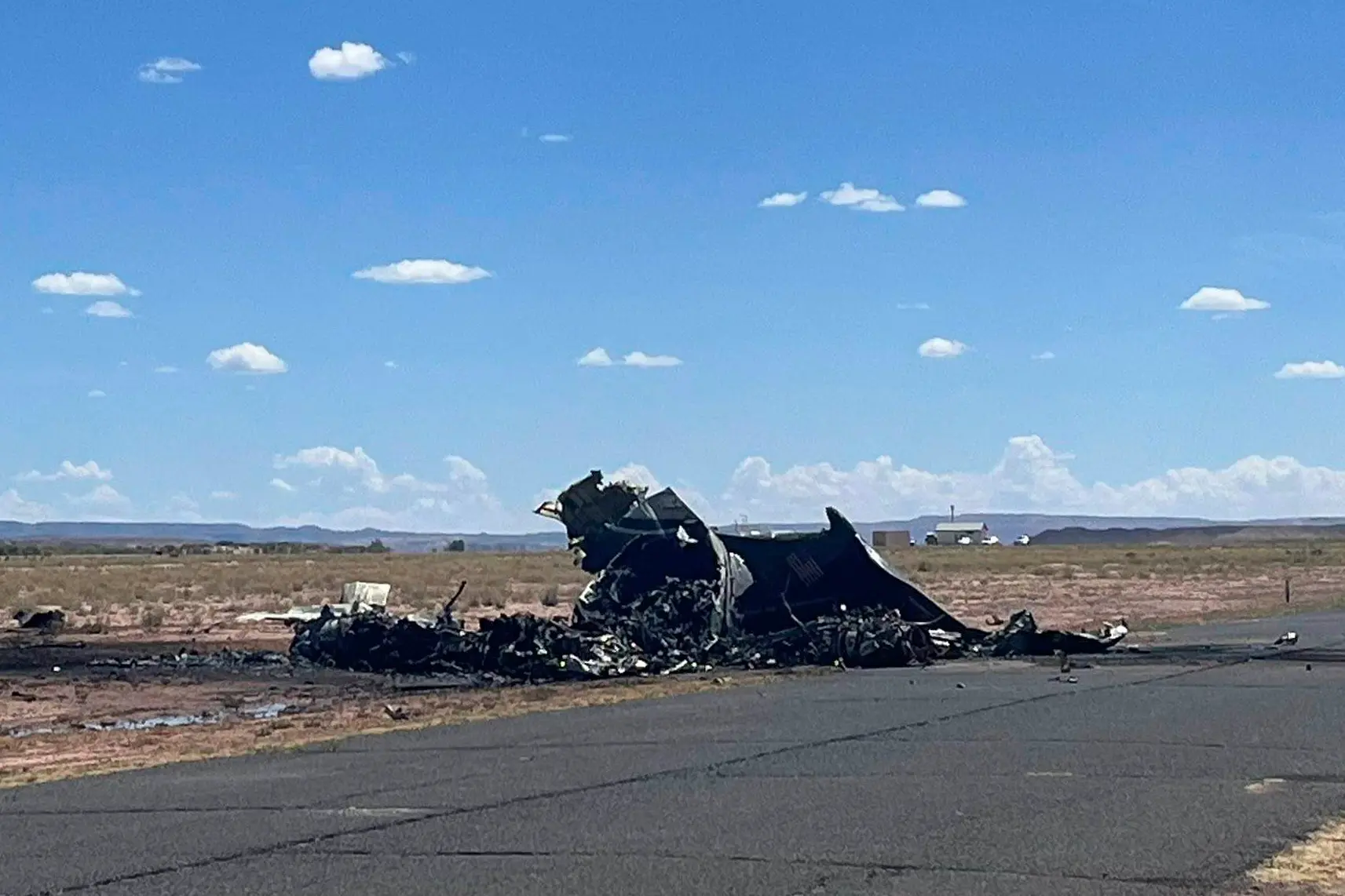 This image released by the Navajo Nation Police Department shows a medical transport plane after it crashed near the airport in Chinle, Ariz., on Tuesday, Aug. 5, 2025. (Navajo Nation Police Department)