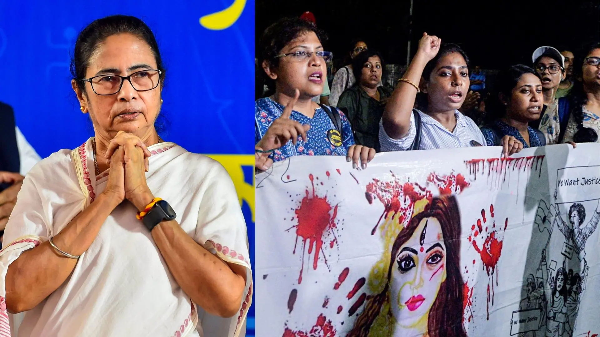 Mamata banerjee, Junior doctors take out a protest march against the alleged sexual assault and murder of a trainee doctor of the RG Kar Hospital | Photo: PTI, ANI