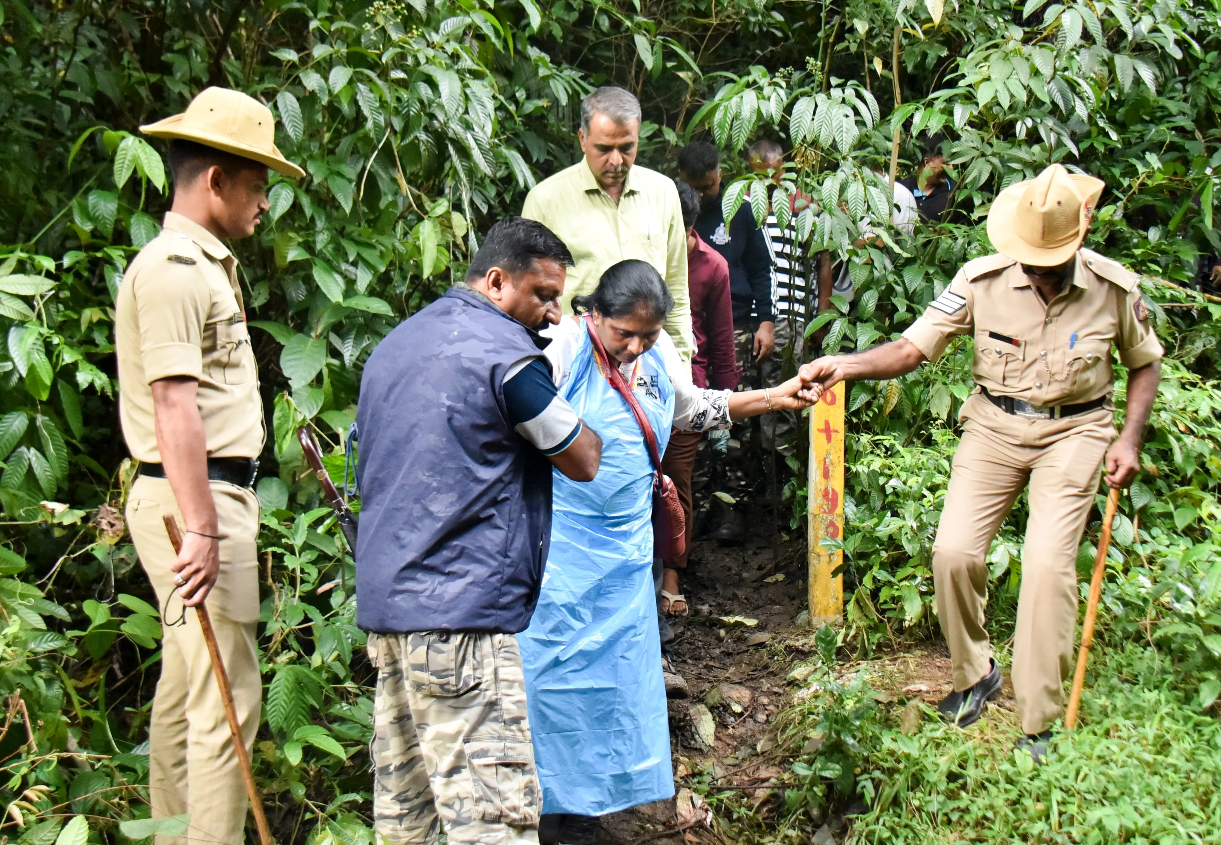 Security personnel near a site of an alleged burial related to the Dharmasthala mass burial case, at Dharmasthala in Dakshina Kannada district | Photo: PTI