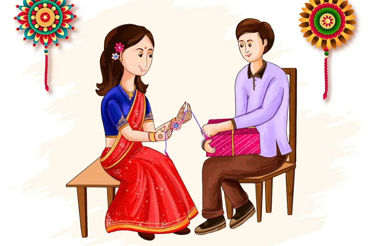 A sister ties a rakhi on her brother's wrist as they share a moment of laughter and love - a timeless Raksha Bandhan tradition that celebrates the bond of protection and affection. Representative photo: Freepik