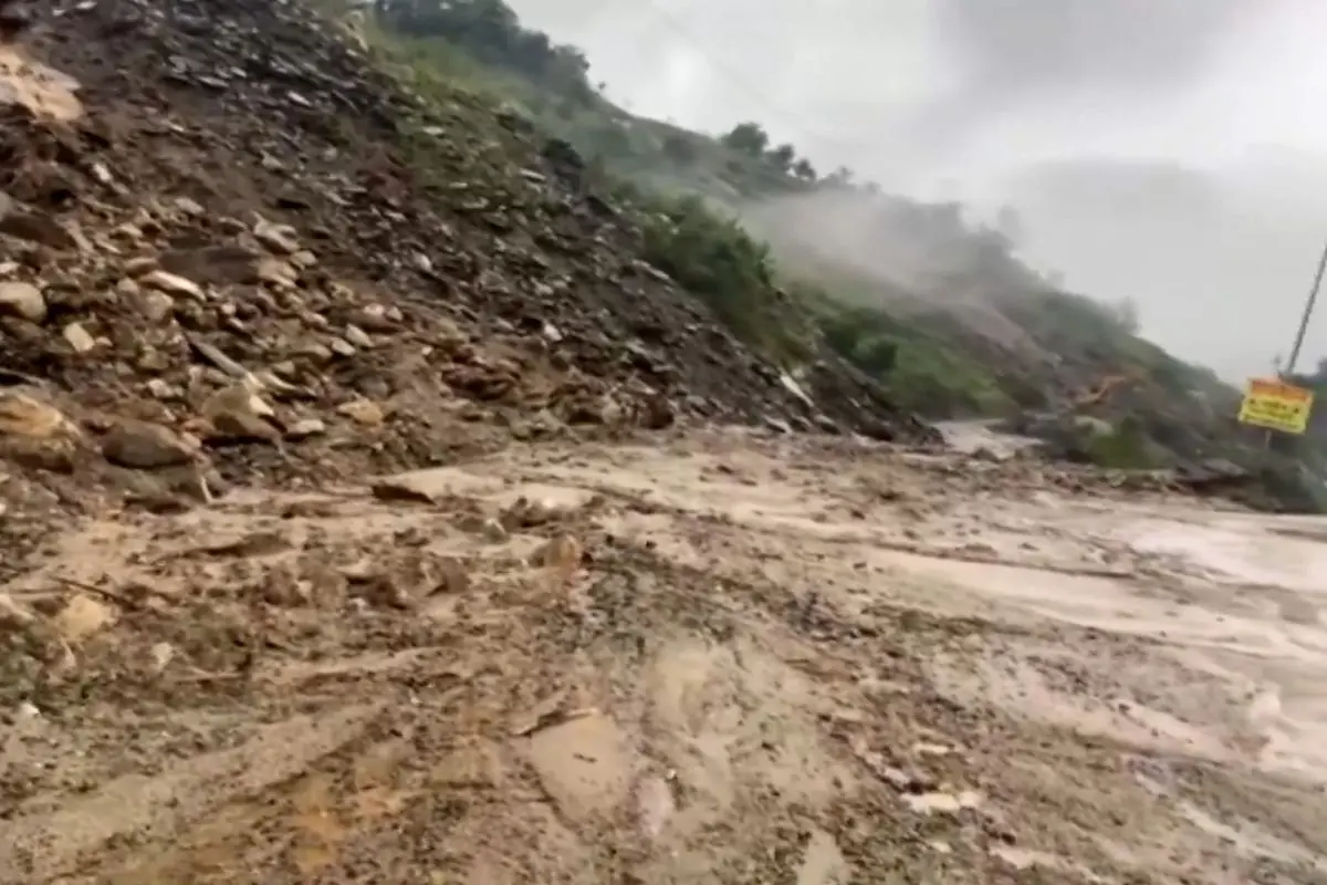 Chandigarh-Manali National Highway blocked by debris following heavy rainfall, in Kullu district, Himachal Pradesh | PTI