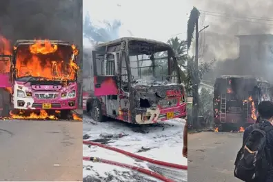 Bus on Palakkad–Kozhikode route catches fire near Kondotty; All safe | Video