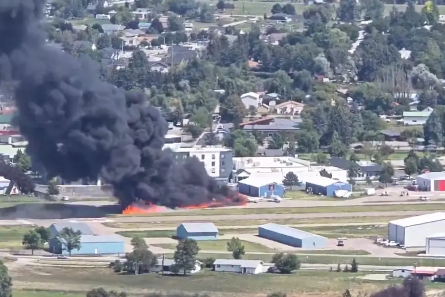 A screengrab from video shows smoke billowing from a plane that crash-landed at a Montana airport | X