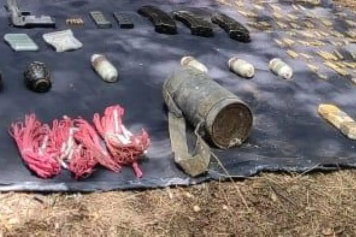 The security forces recovered large quantity of war like stores including one Pistol, explosives, ammunition and grenades. | Photo: @ChinarcorpsIA on X