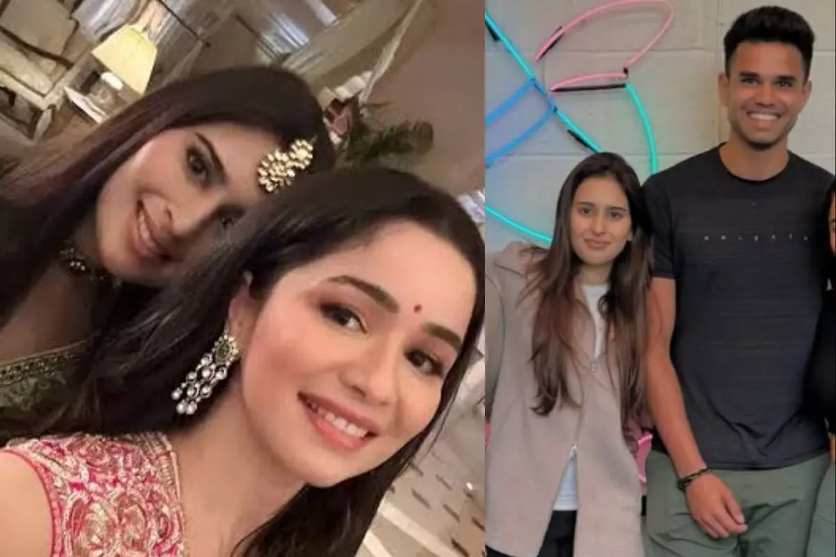 Arjun Tendulkar with Saaniya Chandok (right) and his sister Sara Tendulkar (left)
