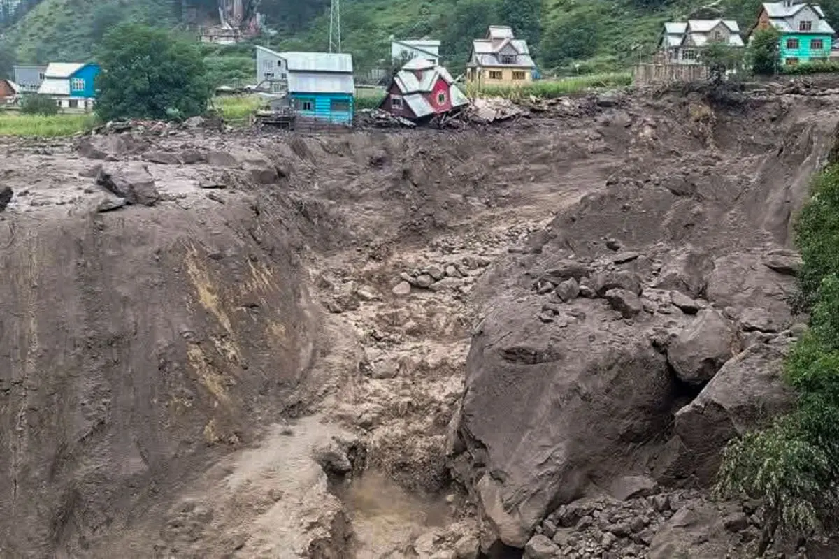 Houses damaged at an area after a massive cloudburst at Chasoti village, in Jammu and Kashmir's Kishtwar district | Photo: PTI