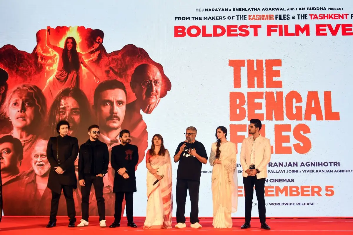Director Vivek Agnihotri speaks during the trailer launch of his upcoming film The Bengal Files, in Kolkata on Saturday. Photo: ANI