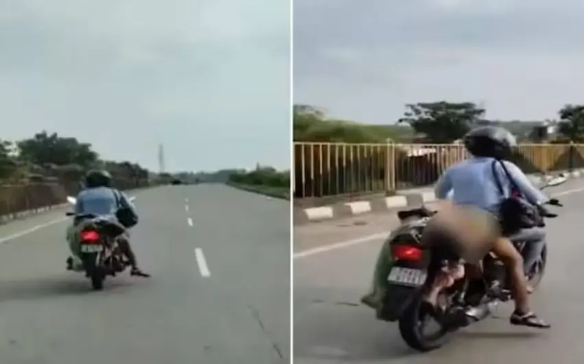 Screengrab from the viral video of a man transporting his wife's body on a motorcycle | Photo: X/ @IndiaToday