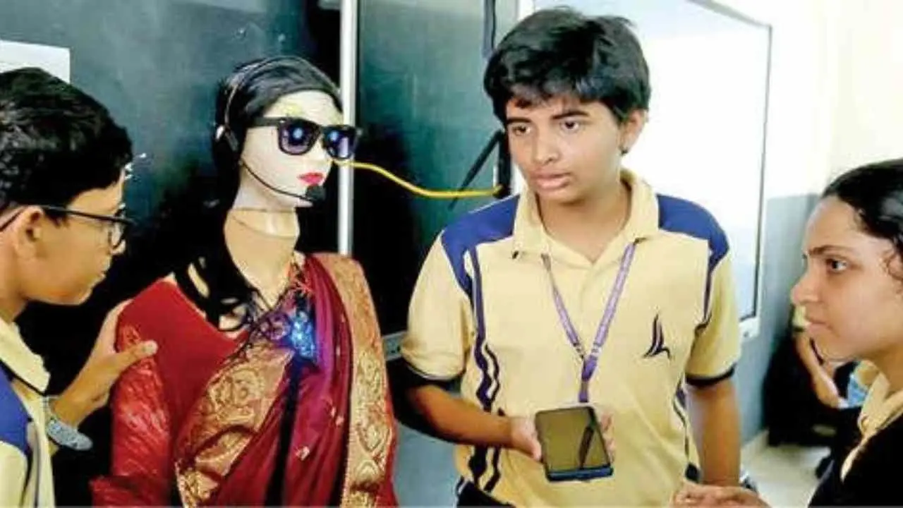 The robotic teacher named 'Nova' designed by students of the Silver Hills Public School, Kozhikode