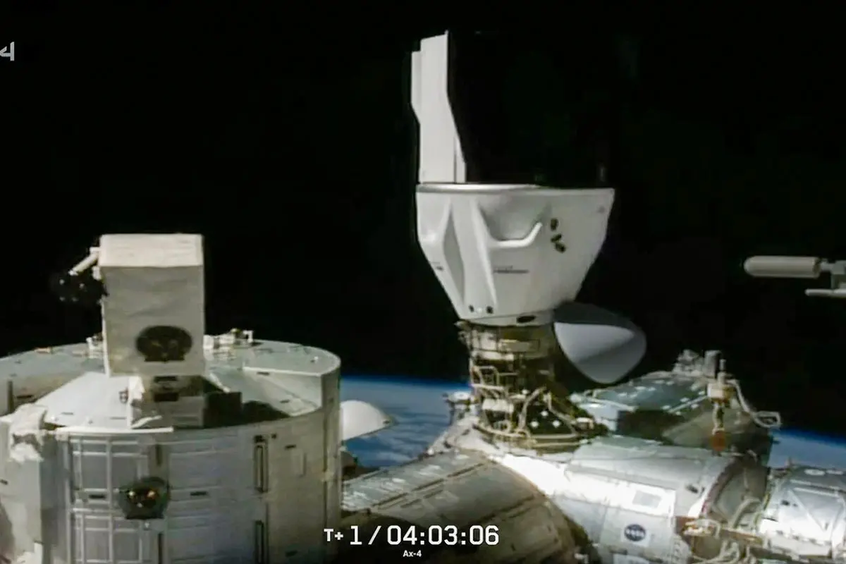 Axiom Mission 4 astronauts aboard the Space X Dragon dock to the to the International Space Station (Screengrab: ANI)