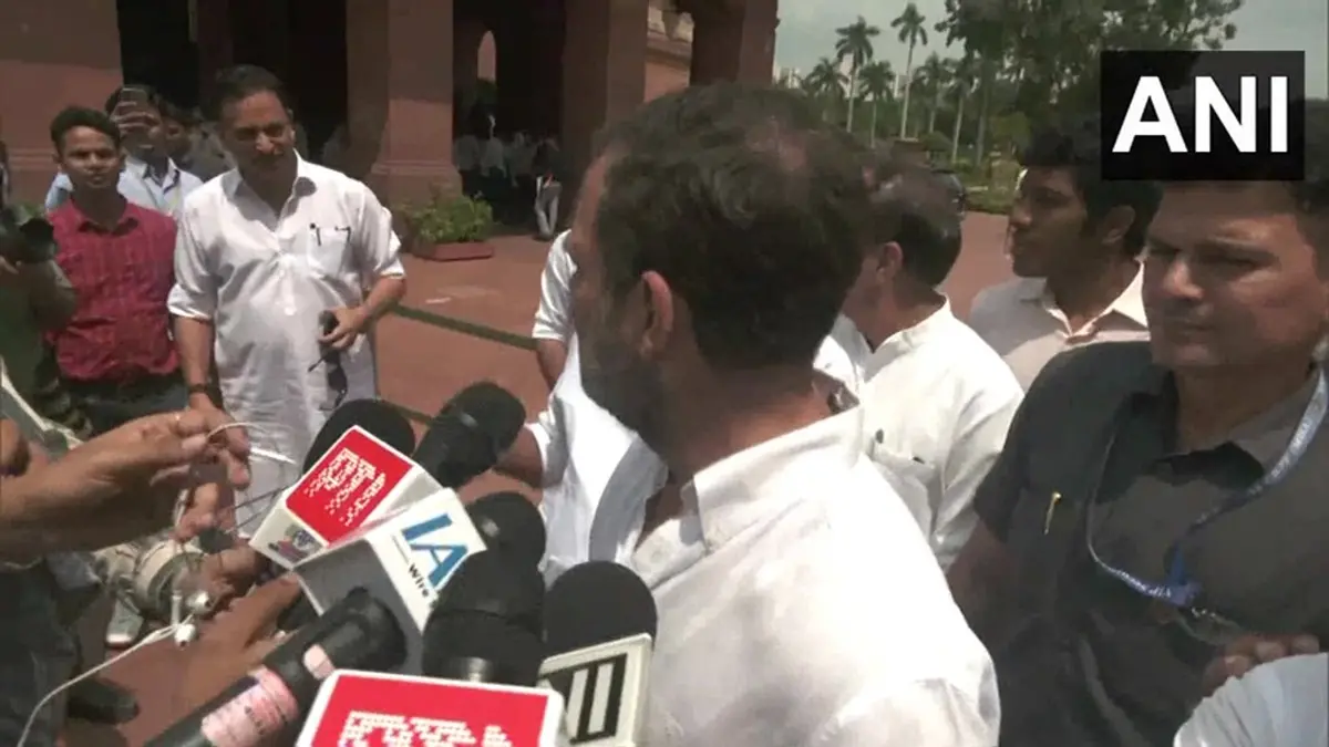 Opposition and Congress MP Rahul Gandhi congratulates BJP MP Rajiv Pratap Rudy | Photo: Visual from ANI x post