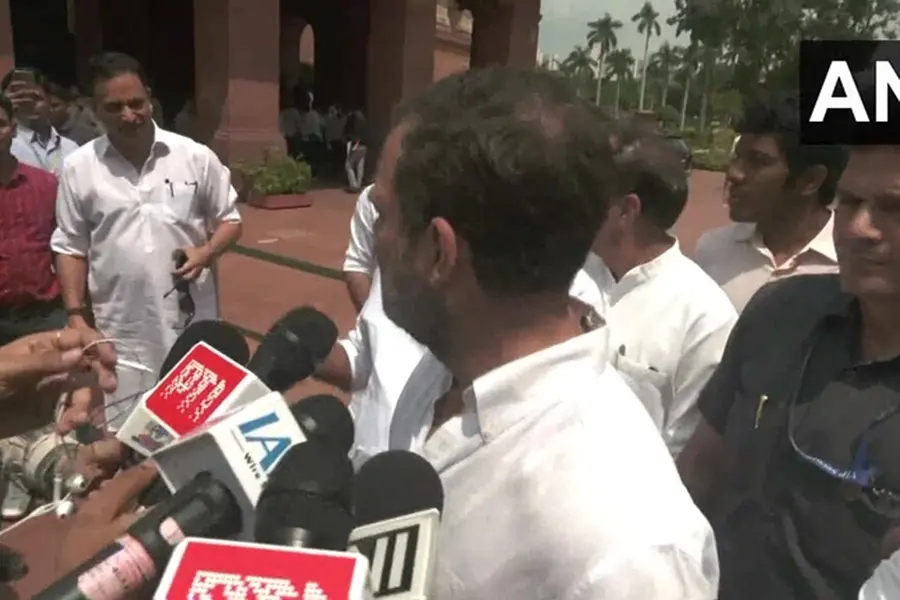 Opposition and Congress MP Rahul Gandhi congratulates BJP MP Rajiv Pratap Rudy | Photo: Visual from ANI x post