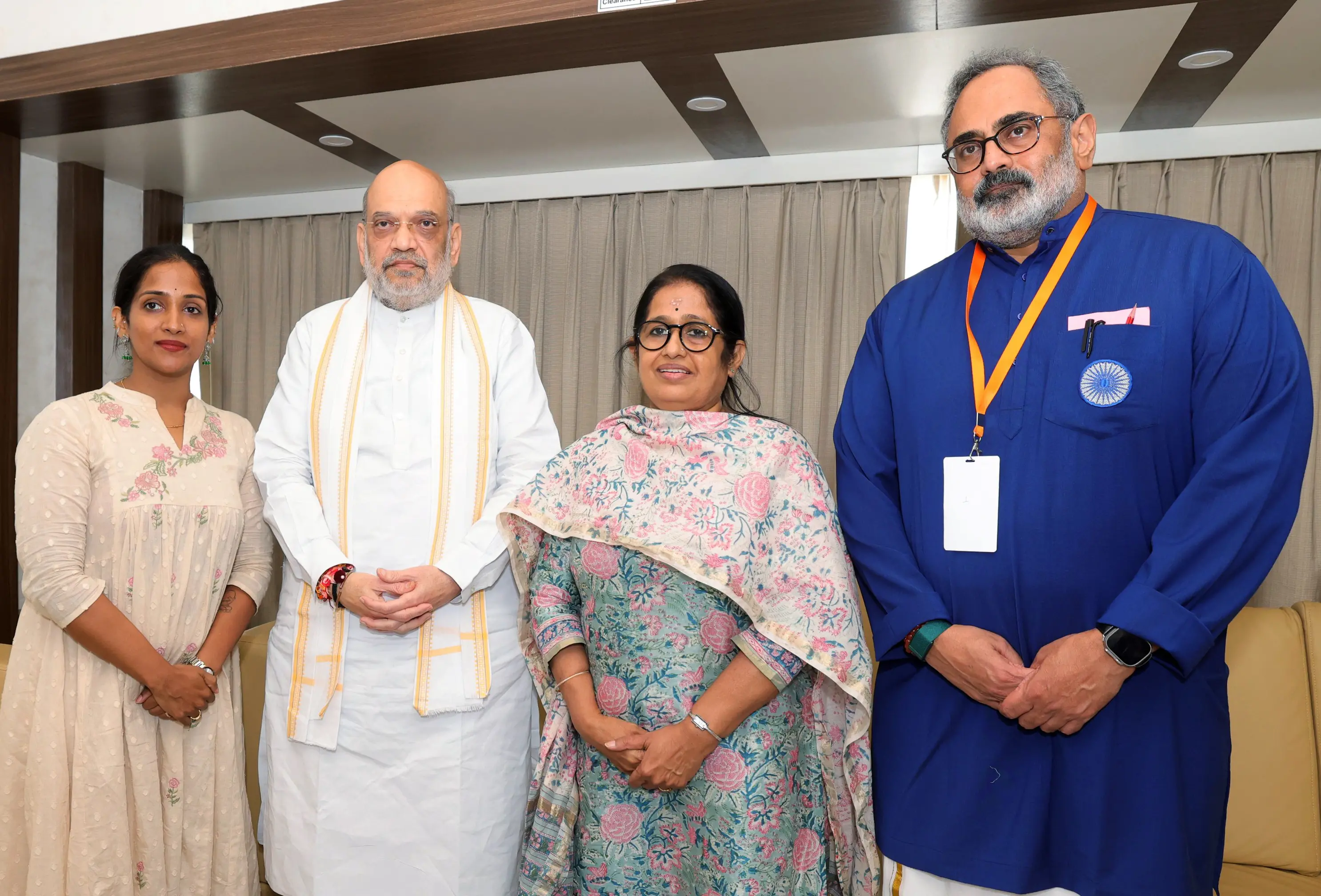Union Home Minister Amit Shah with Sheela and Aarathi R. Menon, the wife and daughter of N Ramachandran, who was killed in the Pahalgam terror attack, during their meeting in Kochi | Photo: X/@AmitShah