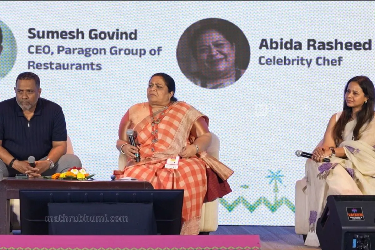 Panelists Abida Rasheed, Sumesh Govind and Renuka Mambally interacting in the session