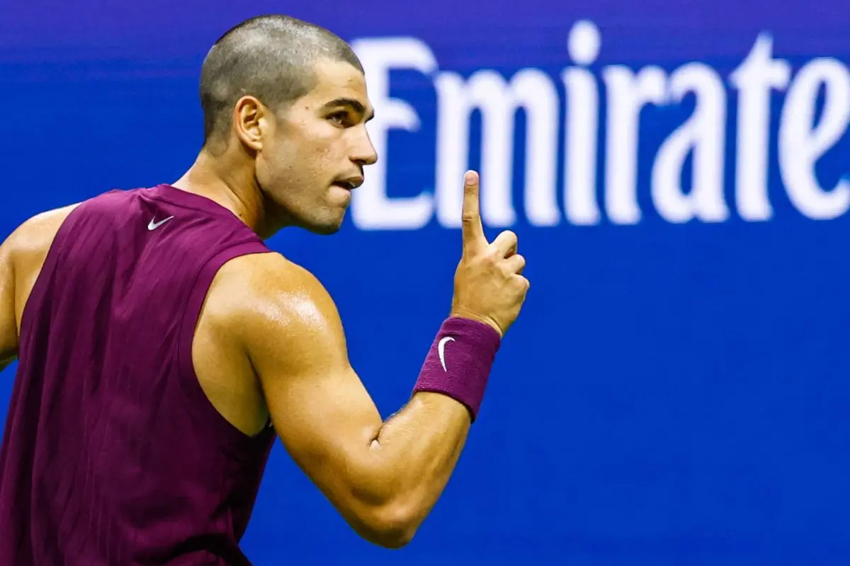 Spain's Carlos Alcaraz celebrates during his men's singles first round tennis match against USA's Reilly Opelka | Photo: AFP
