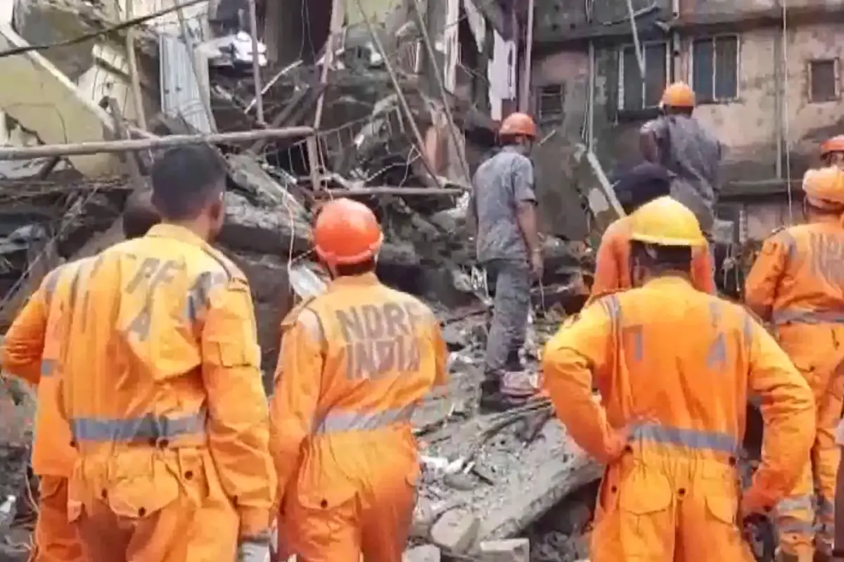 Rescue work underway after a rear part of the four-storey building collapsed in Virar | Photo: Screen grab of X/ANI
