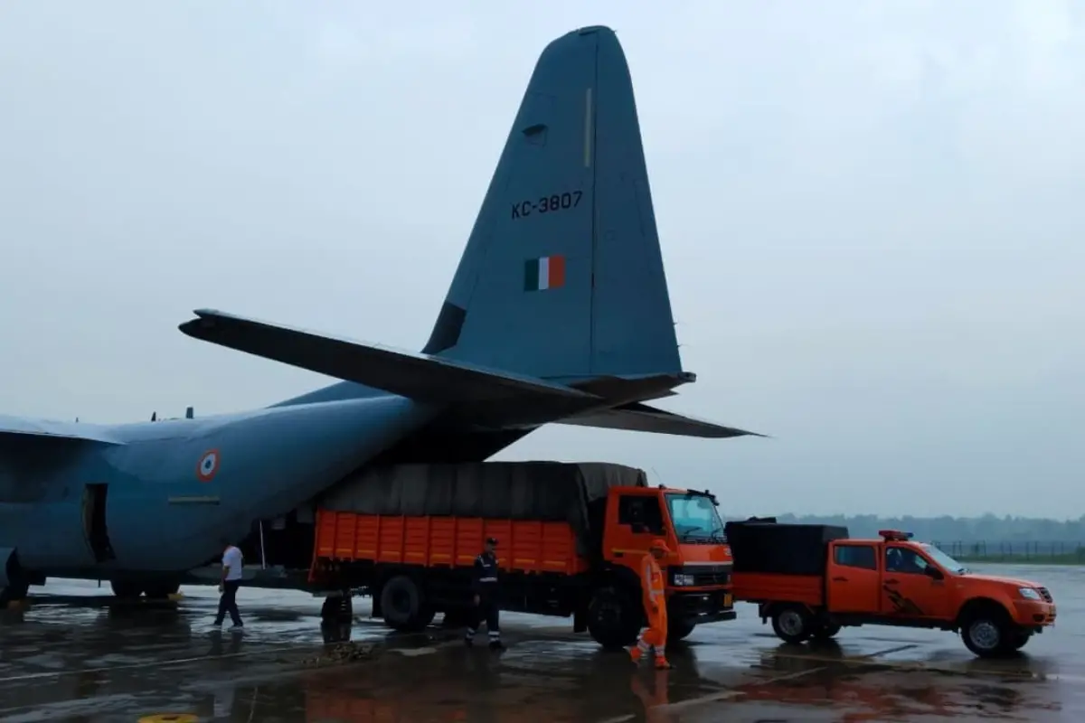 IAF's C-130 aircraft carrying relief material reaches Jammu | Photo: X/@ANI