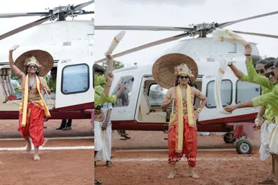 WATCH | Maveli arrives in helicopter at Kerala college Onam celebrations