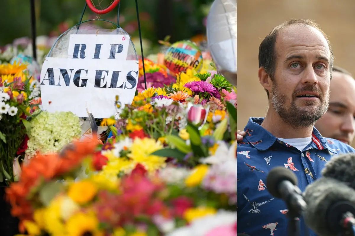 Jesse Merkel, father of Fletcher Merkel, who was killed during a school shooting at Annunciation Catholic Church, speaks during a press conference outside the church | Photo: AP