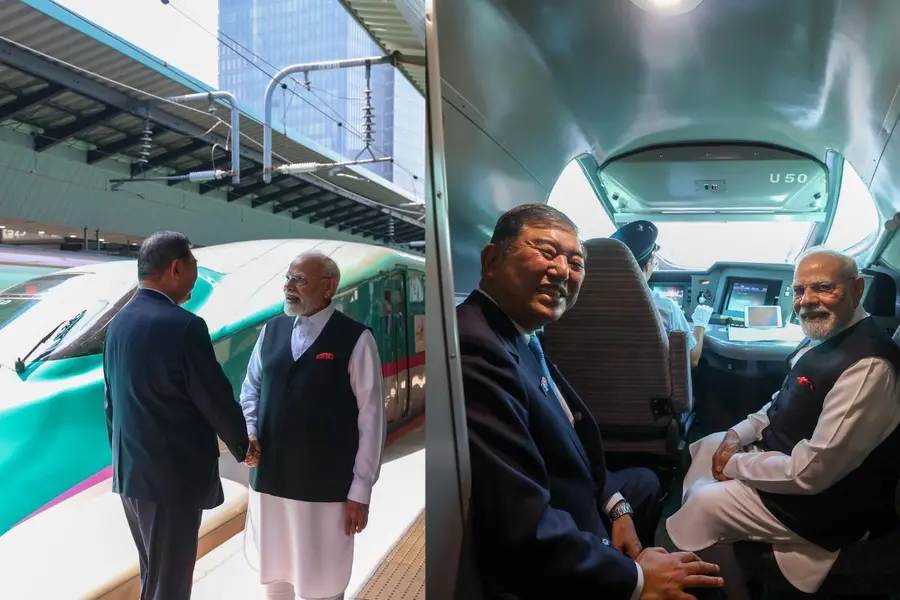 Prime Minister Narendra Modi along with his Japanese counterpart Shigeru Ishiba takes a ride on a bullet train, in Japan
