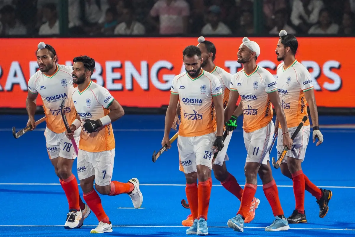 India's players during the Men's Hockey Asia Cup 2025 match between India and Kazakhstan | Photo: PTI