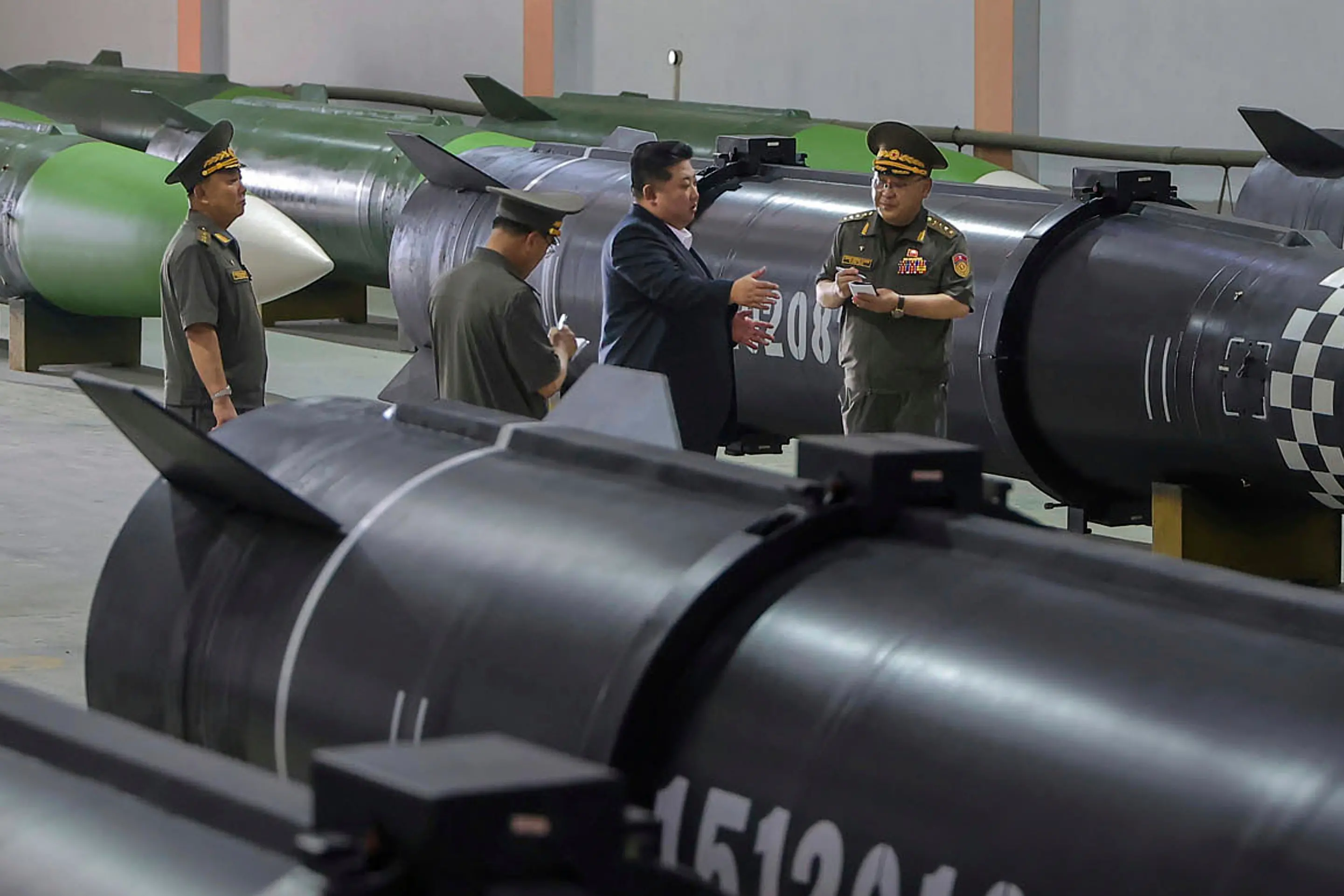 North Korean leader Kim Jong Un inspects a new weapons factory in undisclosed location, North Korea, on Aug. 31 | AP