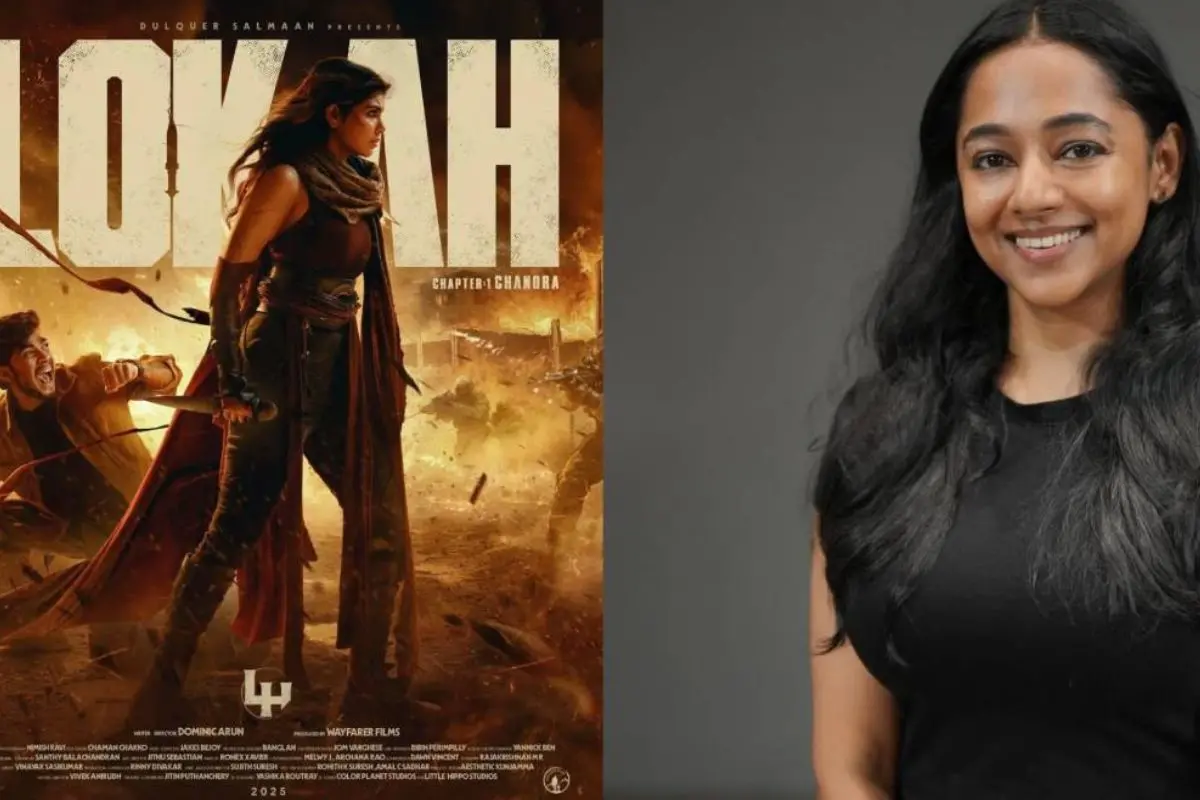 From (L) Poster of Lokah; Santhy Balachandran | Photos: X, Instagram/santhybee