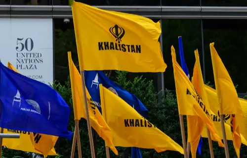 Khalistan flags fly as Sikhs for Justice hold a march and rally at the United Nations Headquarters I AFP