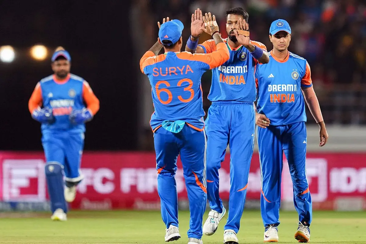 India's captain Suryakumar Yadav and teammate Hardik Pandya celebrate during a match. | File Photo: ANI