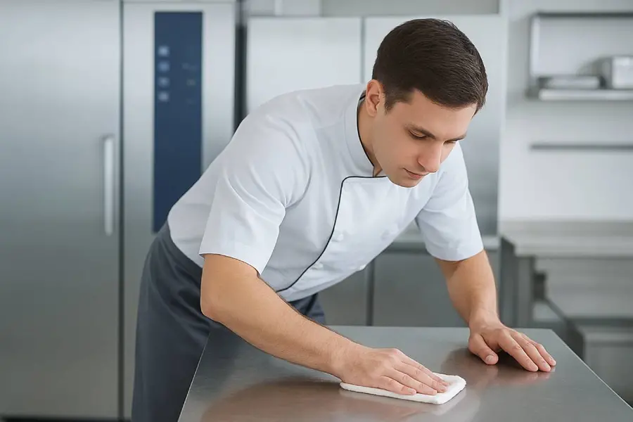 Man cleans kitchen top