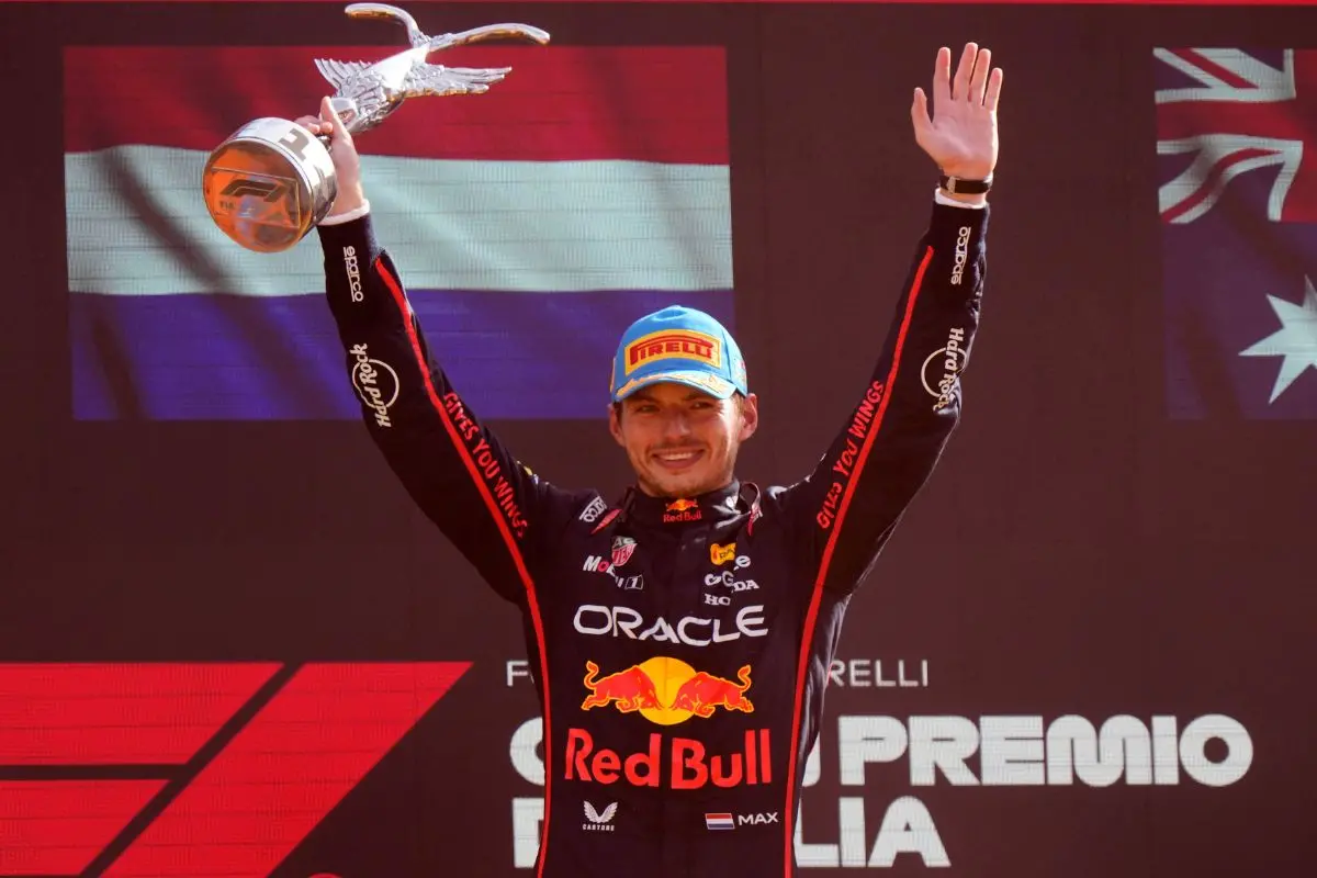 Red Bull driver Max Verstappen of the Netherlands celebrates on the podium after winning the Italian Grand Prix race at the Monza | Photo: AP