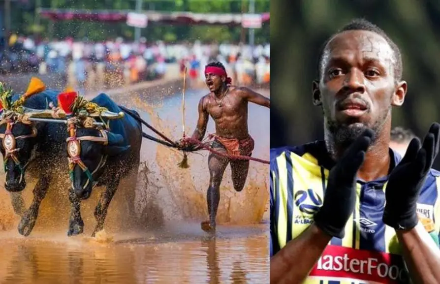 Srinivasa Gowda and Usain Bolt Photo Courtesy: Twitter, Reuters