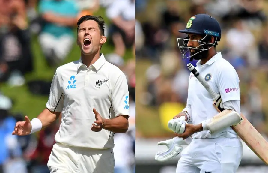 Trent Boult and Cheteshwar Pujara   Photo Courtesy: ICC