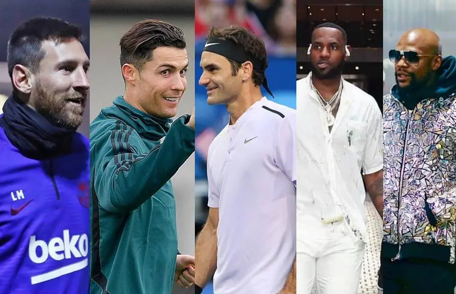 Messi, Ronaldo, Federer, Lebron James and Floyd Mayweather