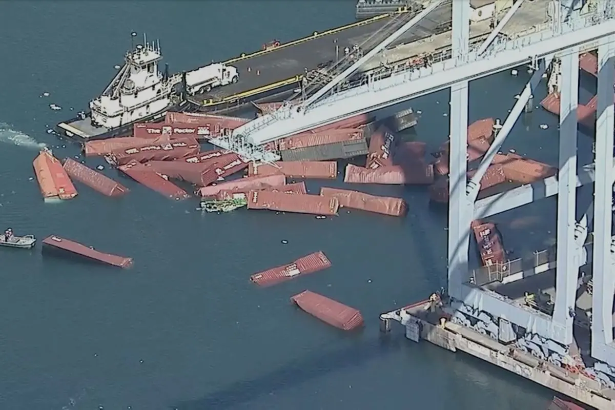 Several shipping containers have fallen off a cargo ship and into the water at the Port of Long Beach (Photo: AP)