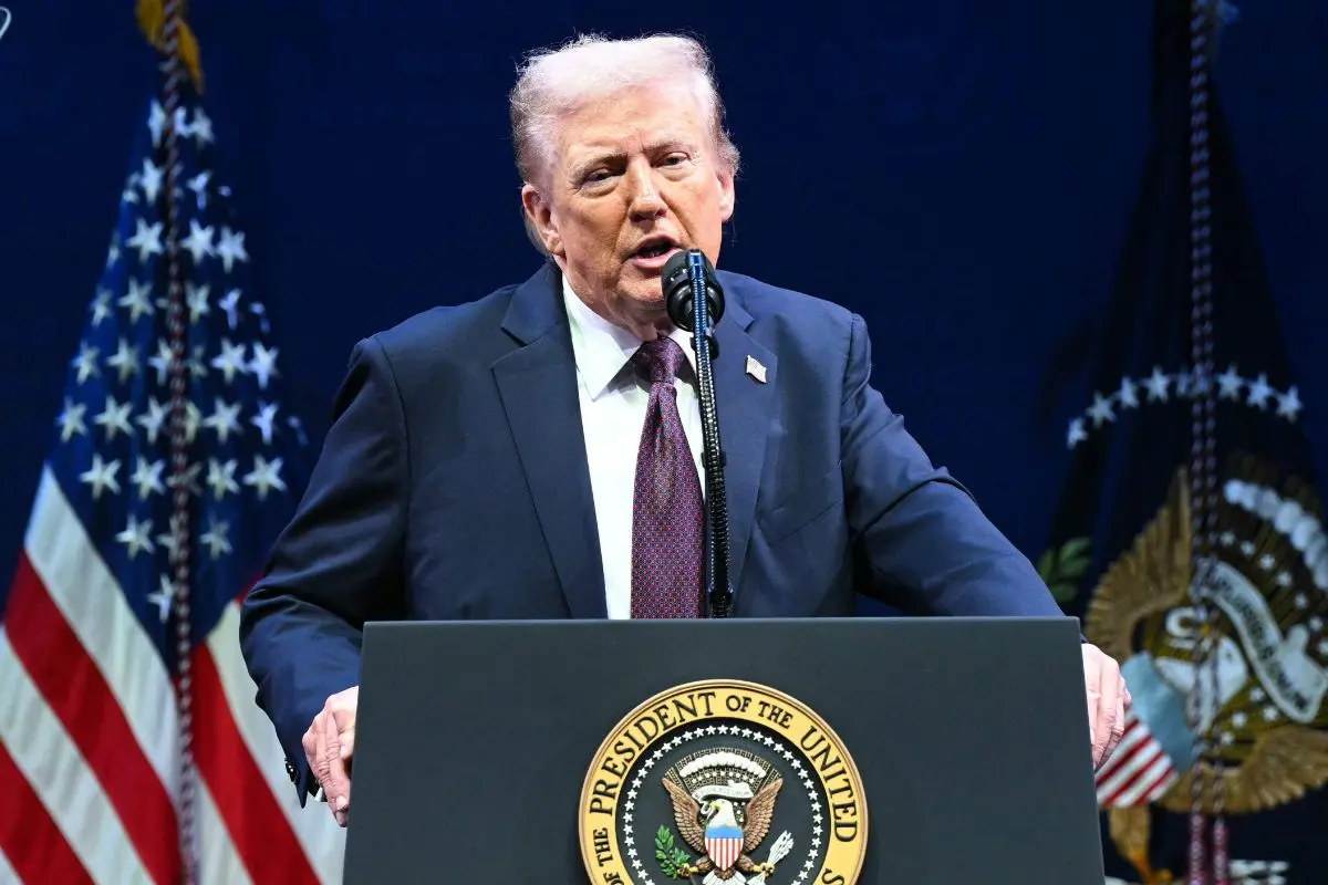 US President Donald Trump speaks during a meeting on religious liberty in education at the Museum of the Bible in Washington, DC, on September 8, 2025. (Photo by SAUL LOEB / AFP)