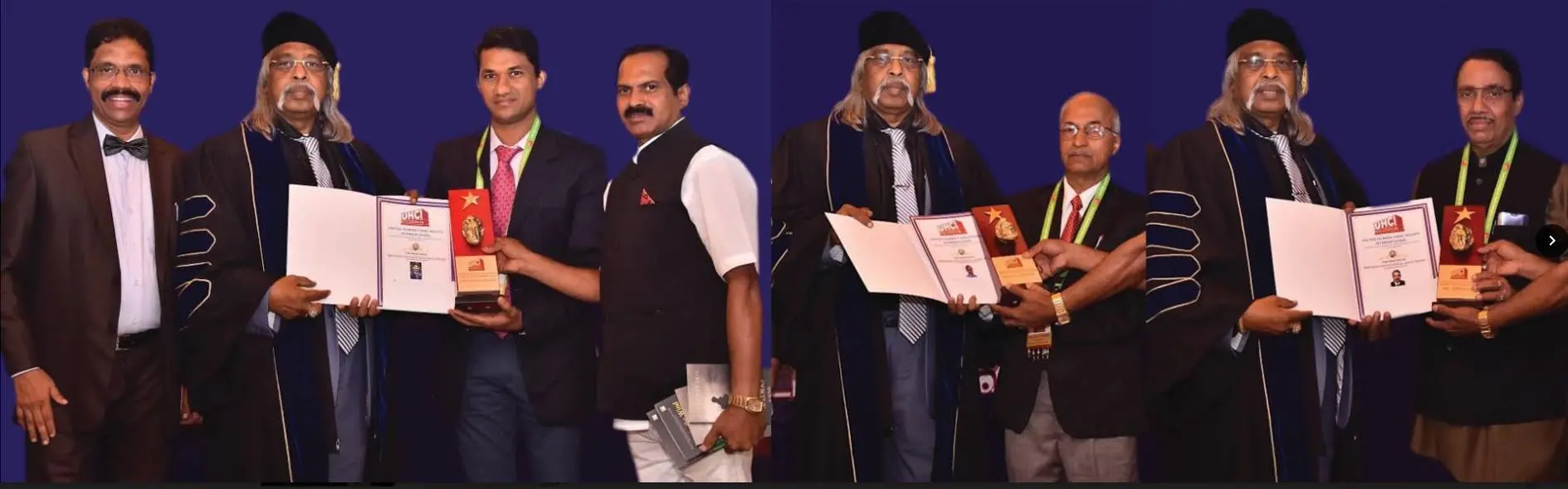 സാഹിത്യത്തിനുള്ള അബ്രഹാം ലിങ്കണ് പുരസ്കാരം ക്യാപ്റ്റന് ബിനോയ് വരകില്, പ്രോഫ. കെ.ജെ ജോസഫ് , ഗോപാല്ജി എന്നിവര്ക്ക് യുനൈറ്റഡ് ഹ്യൂമന് കെയര് ഇന്റര്നാഷണല് പ്രസിഡന്റ് ഡോ. എസ്. ശെല്വിന്കുമാര് സമ്മാനിക്കുന്നു.