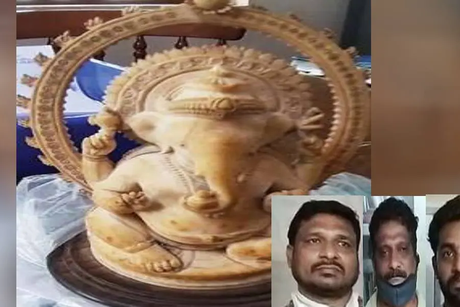ആനക്കൊമ്പില് നിര്മിച്ച ഗണപതി വിഗ്രഹവുമായി മൂന്ന് പേര് പിടിയില്