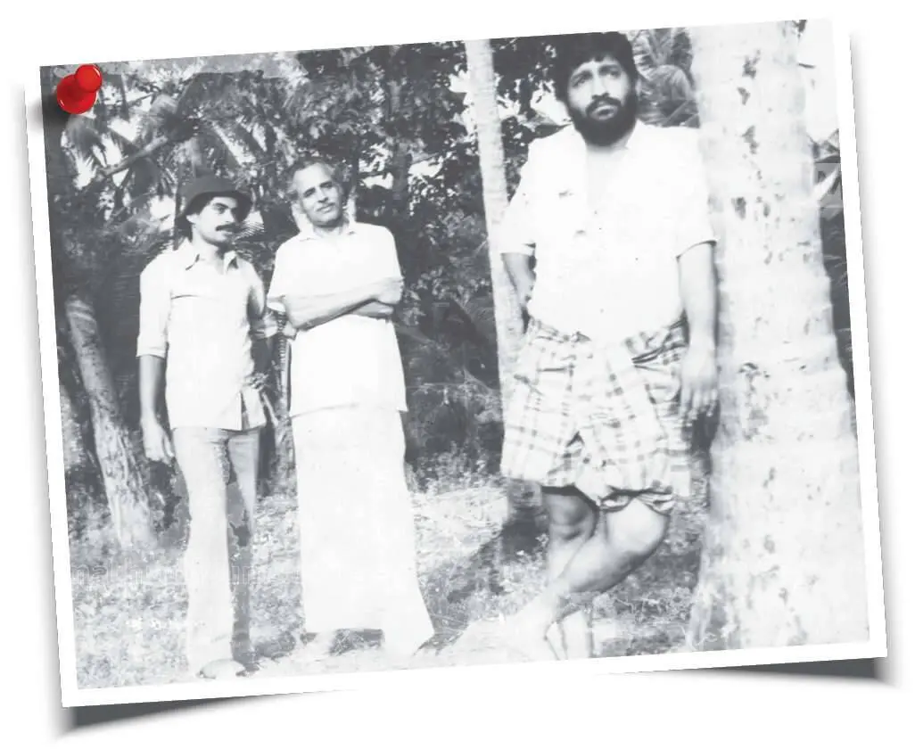 സത്യൻ അന്തിക്കാട്, വി.കെ.എൻ, നെടുമുടി വേണു എന്നിവർ 'അപ്പുണ്ണി'യുടെ ചിത്രീകരണവേളയിൽ | ഫൊട്ടോ: മോമി മാതൃഭൂമി ആര്ക്കൈവ്സ്
